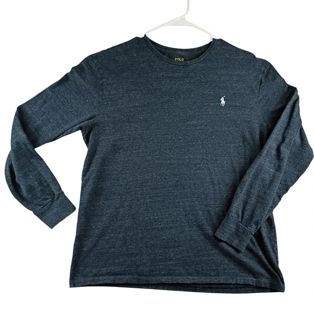 Polo Ralph Lauren T-Shirt Mens Medium Blue Heathered Long Sleeve Pony Logo‎